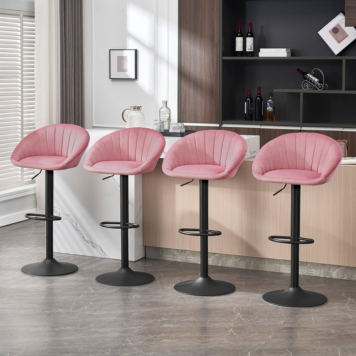 WOLTU BH428rs-1 barkruk - hoogte verstelbaar en draaibaar - velvet roze - met rugleuning - max 150 kg