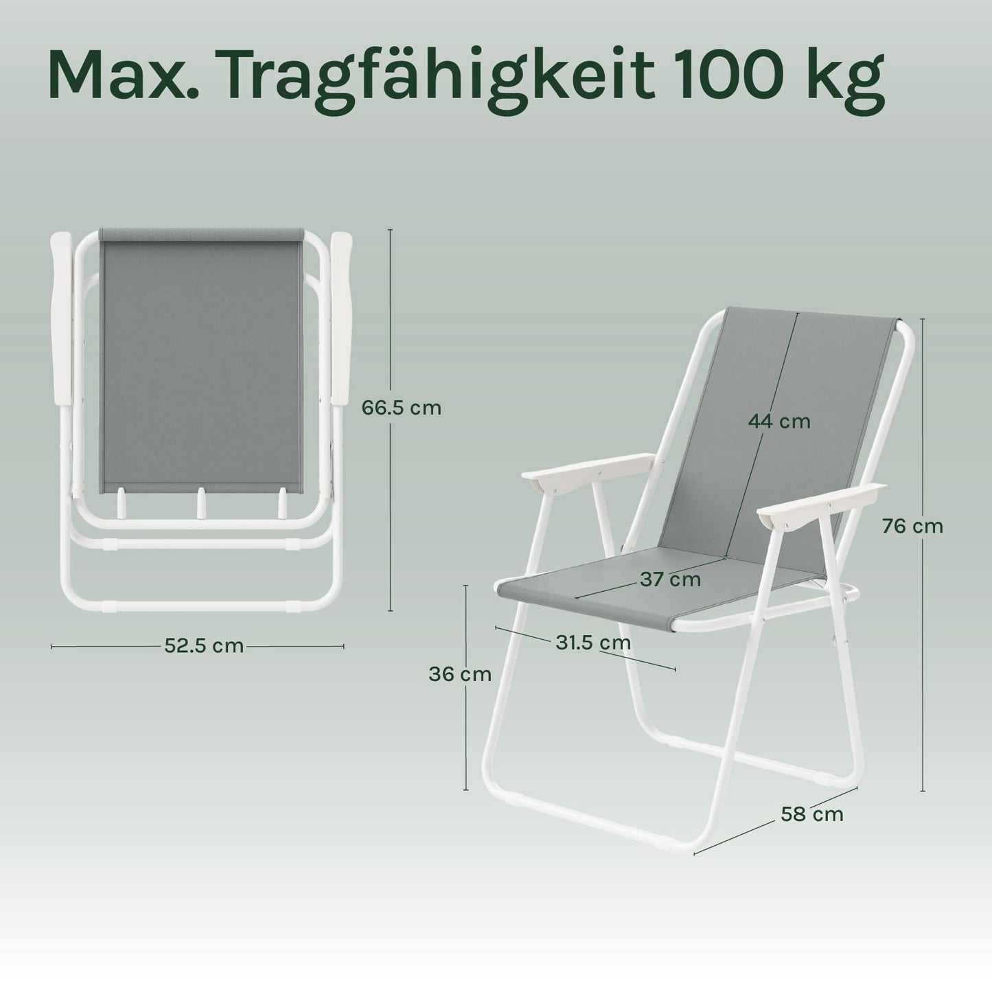 WOLTU campingstoel set van 2 - inklapbare lichtgewicht vouwstoelen - 600D Oxford - zwart en donkergrijs - max 100 kg