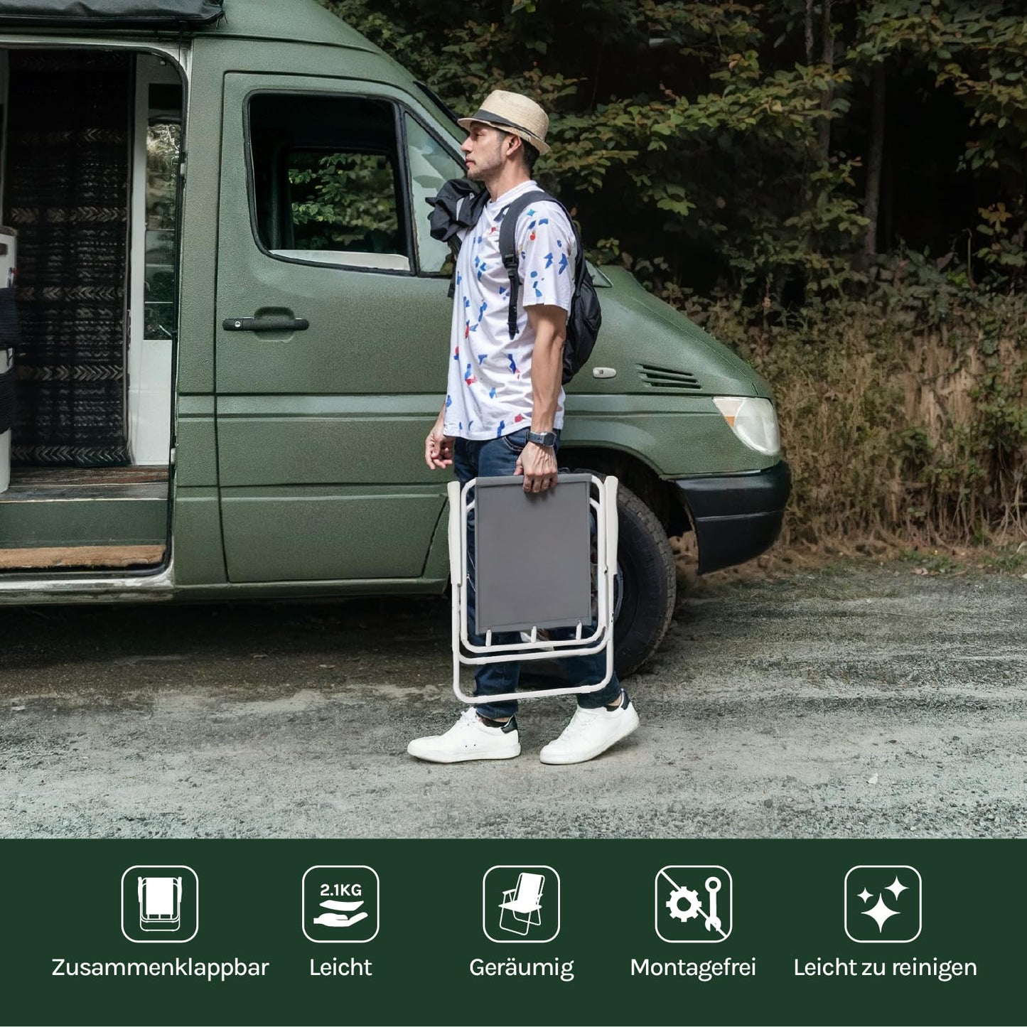 WOLTU campingstoel set van 2 - inklapbare lichtgewicht vouwstoelen - 600D Oxford - zwart en donkergrijs - max 100 kg