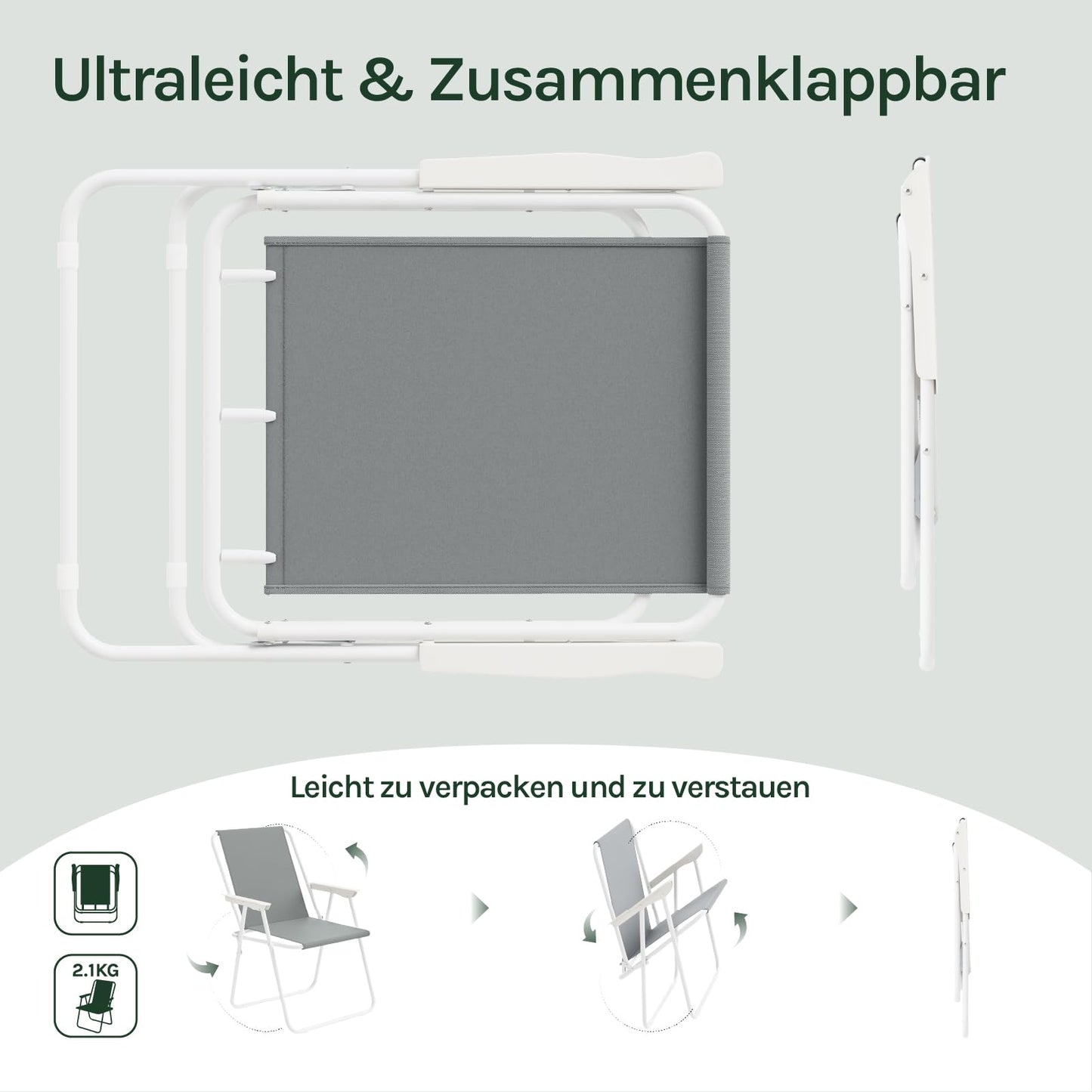 WOLTU campingstoel set van 2 - inklapbare lichtgewicht vouwstoelen - 600D Oxford - zwart en donkergrijs - max 100 kg