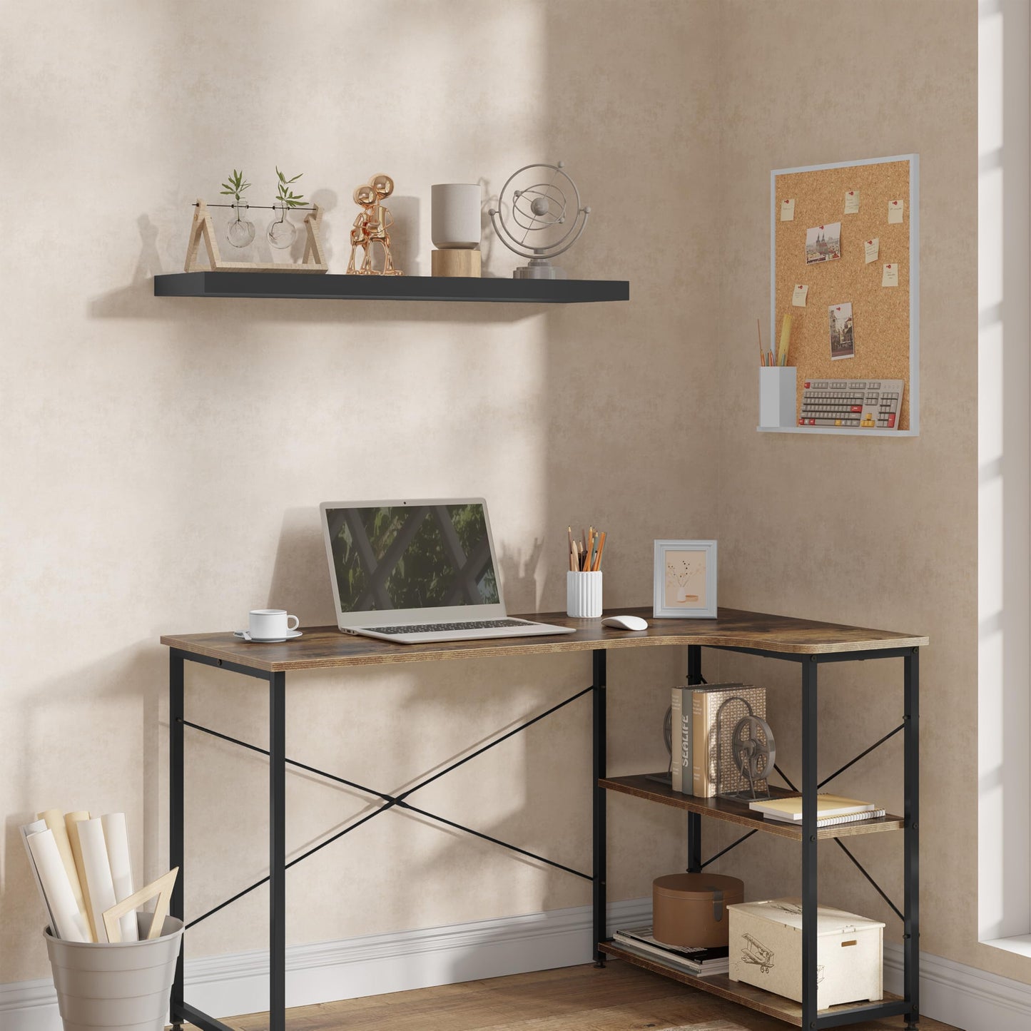 WOLTU RG9368dgr - Zwevende wandplank - MDF met PVC fineer - Donkergrijs - 50 x 23 x 3,8 cm
