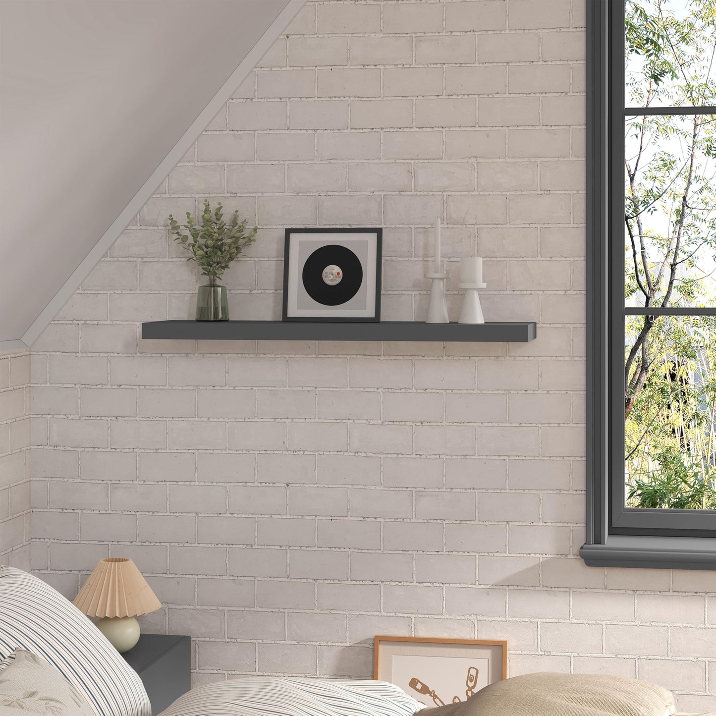 Woltu Wandplank - 30 x 22,9 x 3,8 cm - MDF - 1 Niveau - 10 kg - Grijs