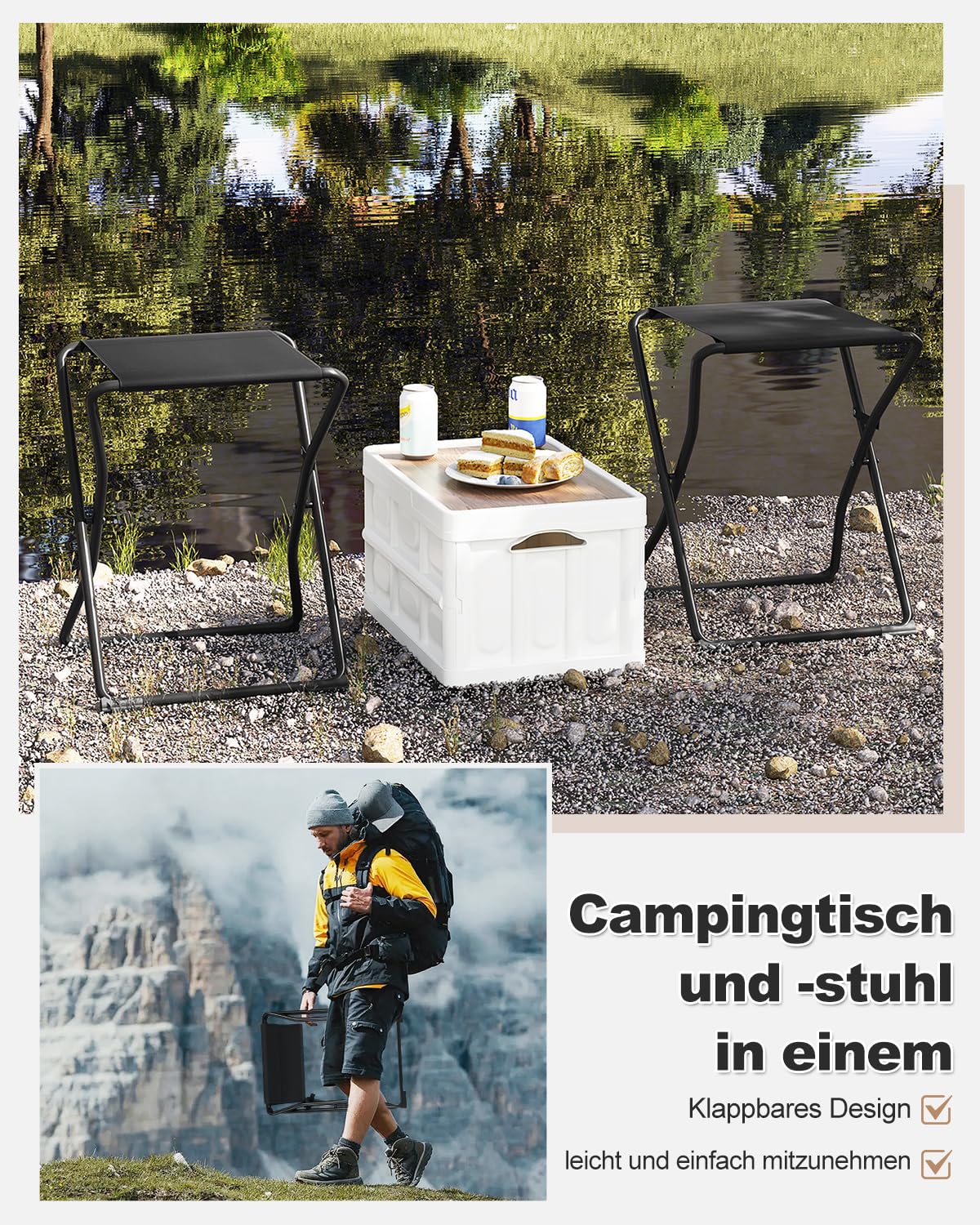 Esituro Campingtafel - Opvouwbaar - Draagbaar - Outdoor - 40,5x40,5x50 cm - Zwart