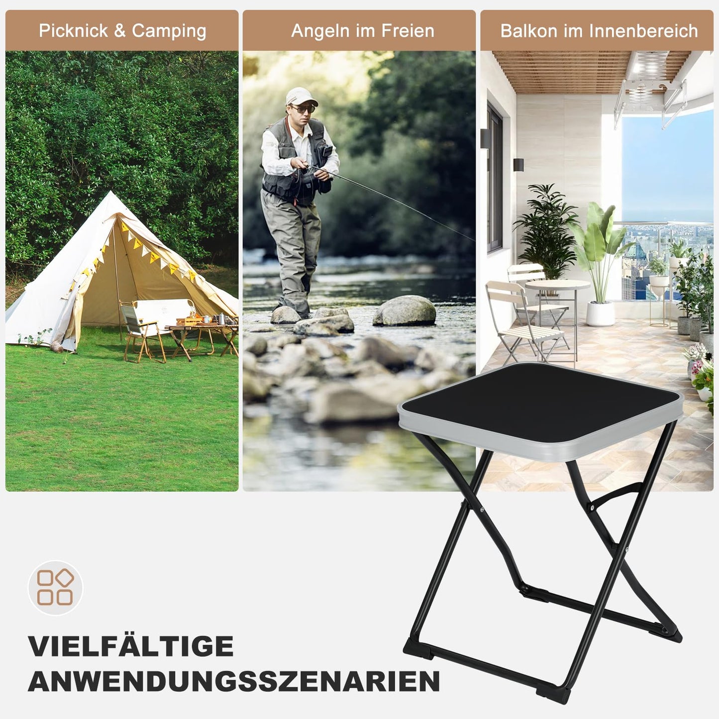 Esituro Campingtafel - Opvouwbaar - Draagbaar - Outdoor - 40,5x40,5x50 cm - Zwart