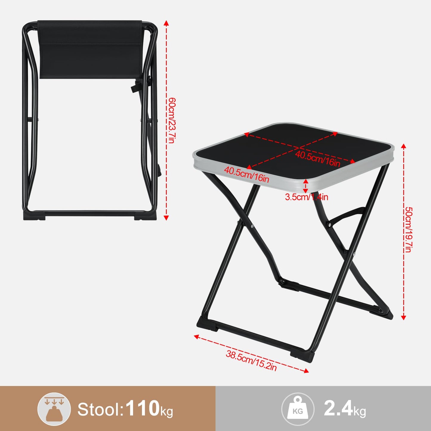 Esituro Campingtafel - Opvouwbaar - Draagbaar - Outdoor - 40,5x40,5x50 cm - Zwart