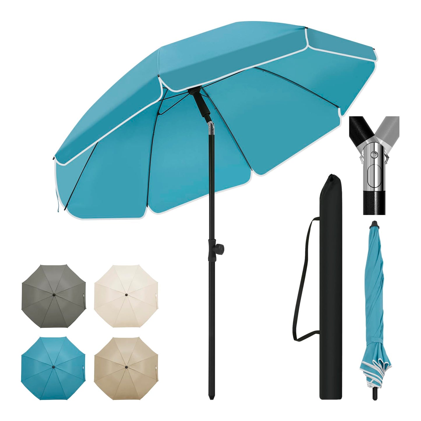 WOLTU Balkon parasol - Rond 175 cm - Blauw - Kantelbaar 45 graden - In hoogte verstelbaar - UV bestendig en waterdicht