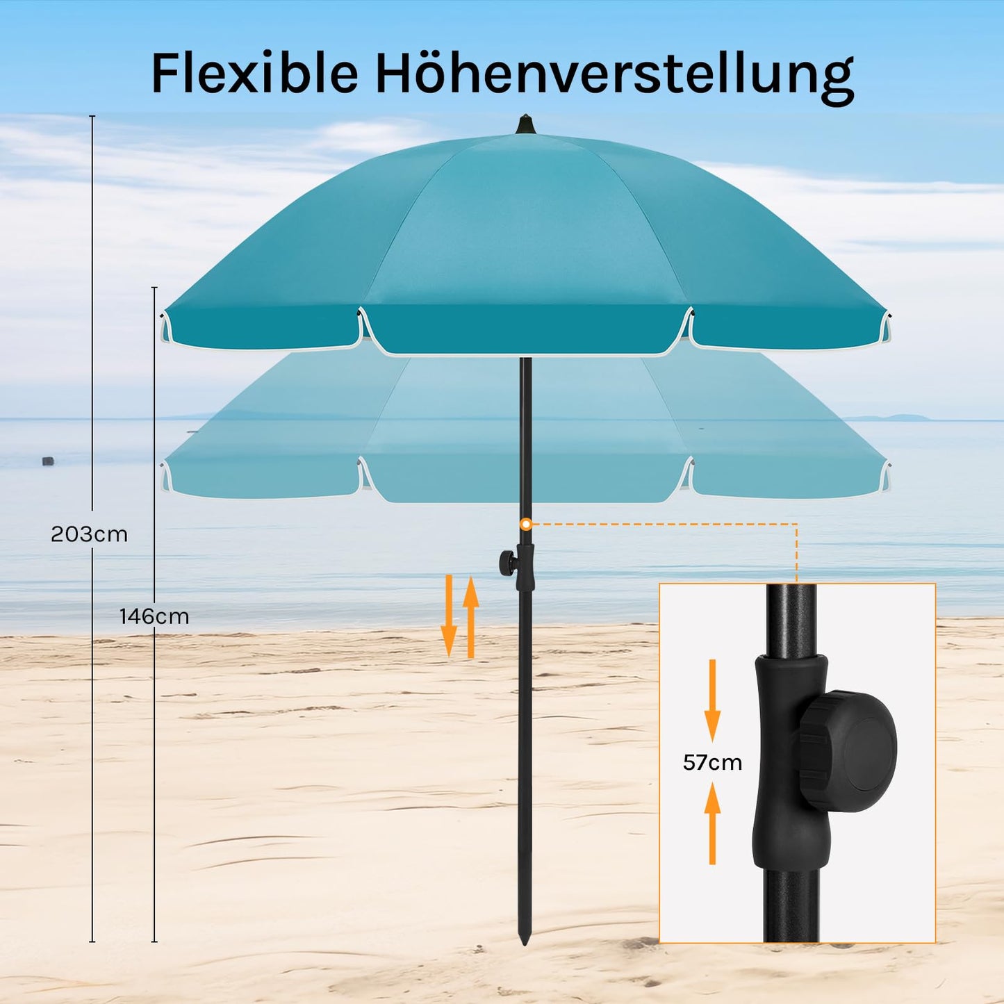 WOLTU Balkon parasol - Rond 175 cm - Blauw - Kantelbaar 45 graden - In hoogte verstelbaar - UV bestendig en waterdicht