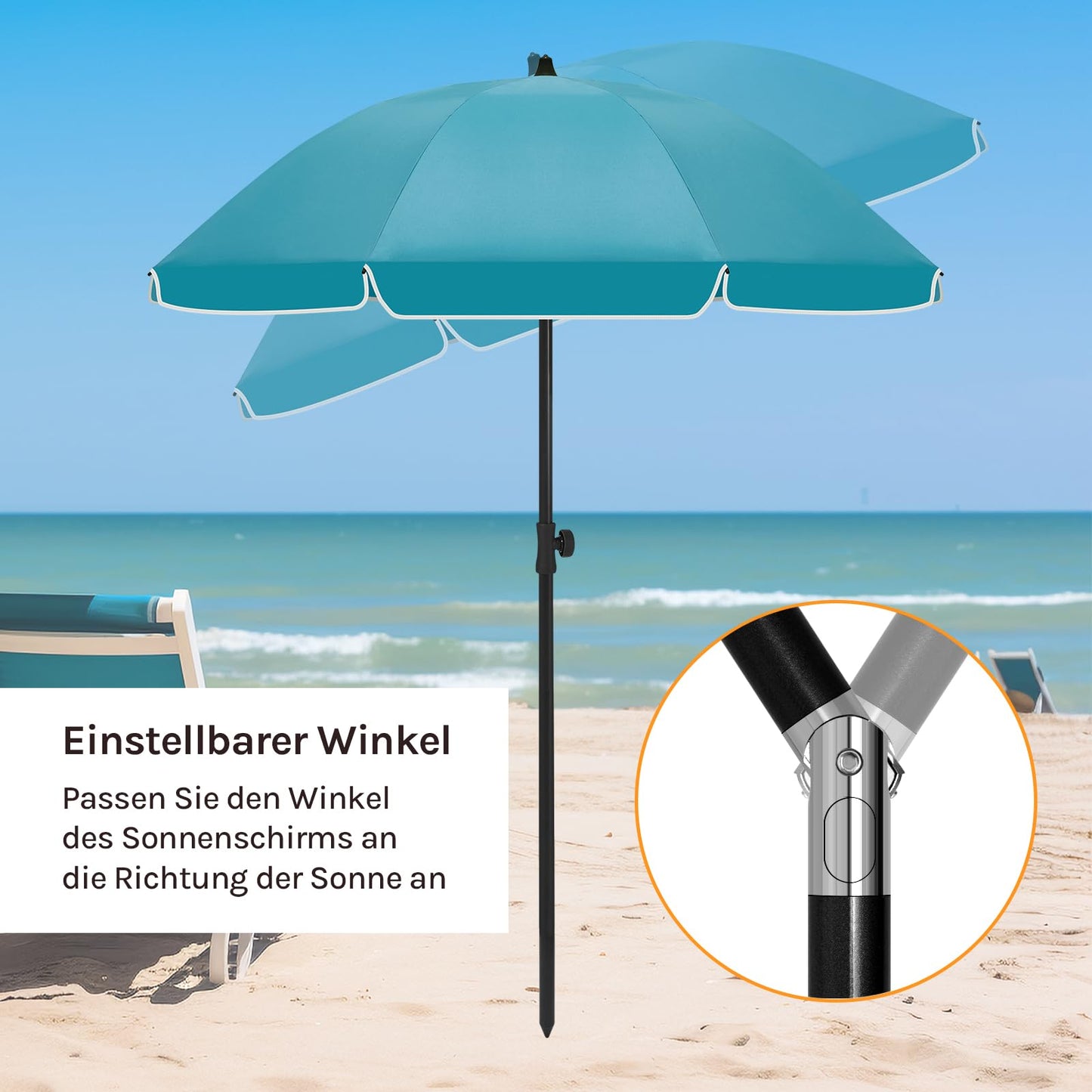 WOLTU Balkon parasol - Rond 175 cm - Blauw - Kantelbaar 45 graden - In hoogte verstelbaar - UV bestendig en waterdicht