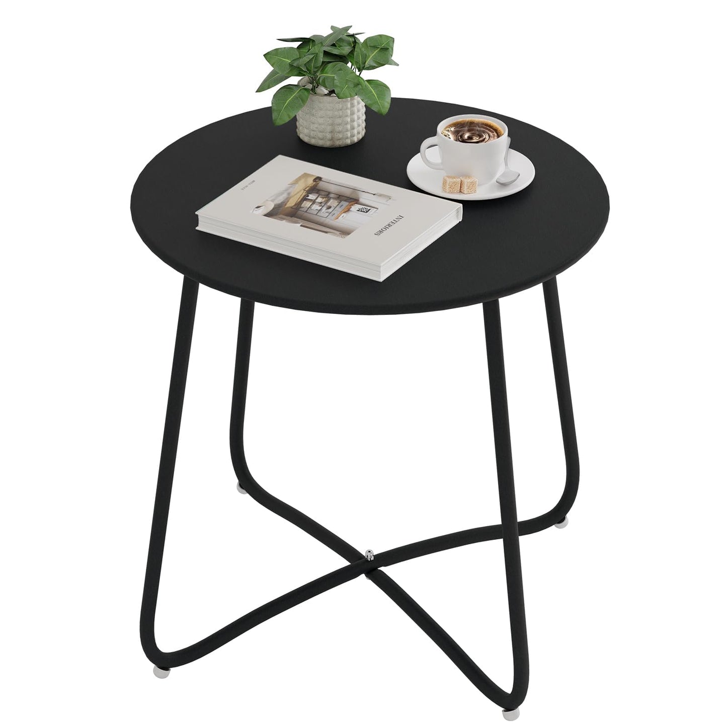eSituro ronde bijzettafel - metalen balkon en tuintafel - zwart - dia 45 cm, hoogte 45 cm