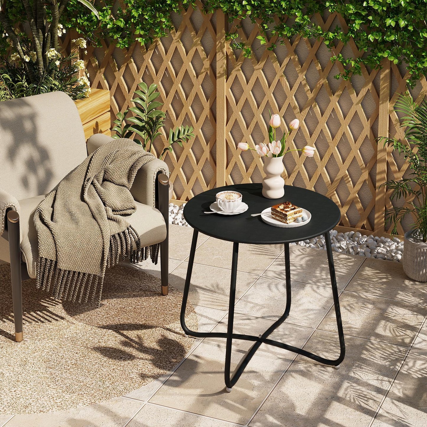 eSituro ronde bijzettafel - metalen balkon en tuintafel - zwart - dia 45 cm, hoogte 45 cm