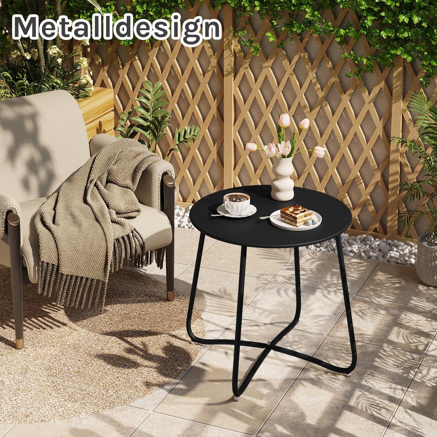 eSituro ronde bijzettafel - metalen balkon en tuintafel - zwart - dia 45 cm, hoogte 45 cm