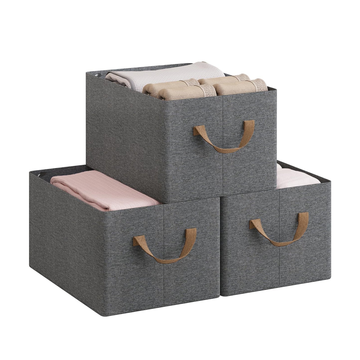 WOLTU opbergboxen set van 3 - polyester stof - opvouwbaar met handgrepen - grijs - 37,5 x 20 x 26 cm