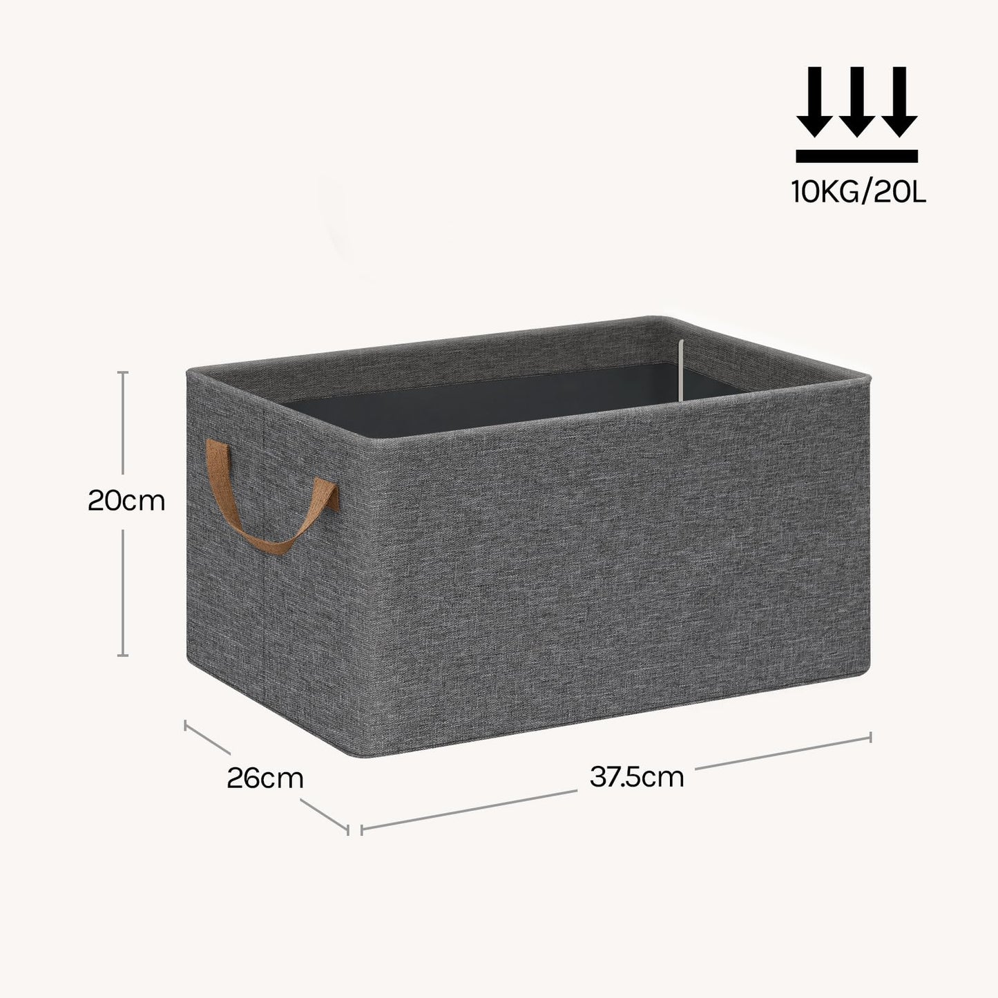 WOLTU opbergboxen set van 3 - polyester stof - opvouwbaar met handgrepen - grijs - 37,5 x 20 x 26 cm