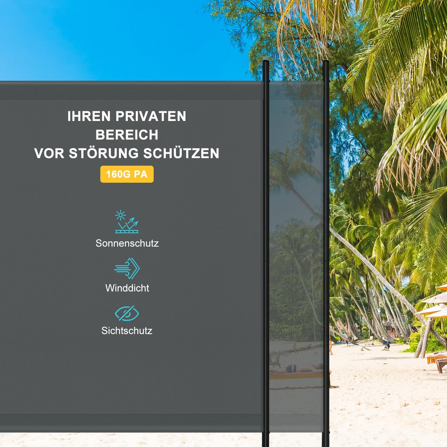 WOLTU kamerscherm 1 paneel - vrijstaand privacy scherm - 180 x 177 cm - polyester 160 g/m2 - donkergrijs