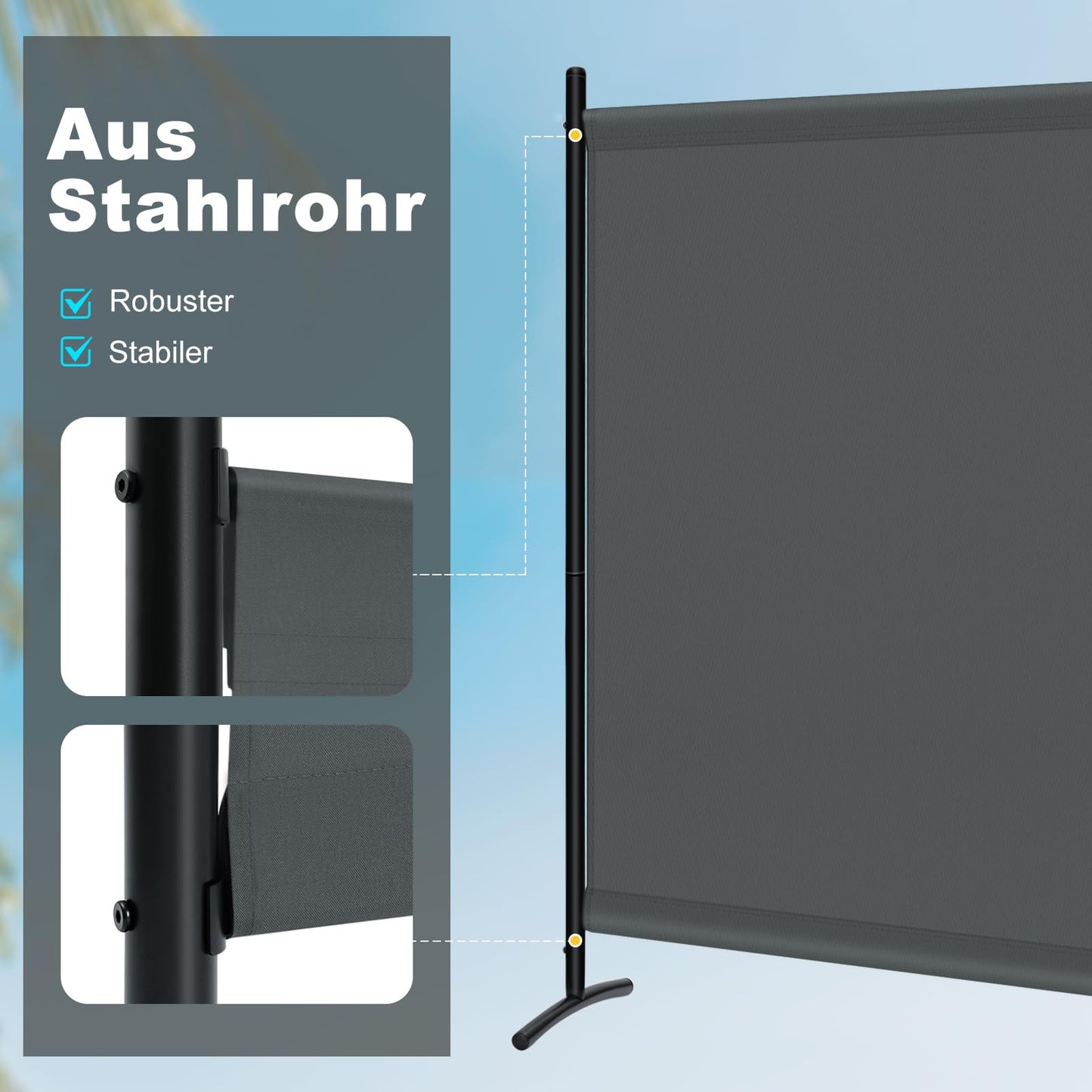 WOLTU kamerscherm 1 paneel - vrijstaand privacy scherm - 180 x 177 cm - polyester 160 g/m2 - donkergrijs