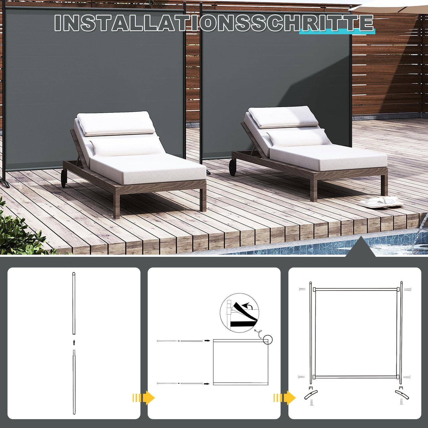 WOLTU kamerscherm 1 paneel - vrijstaand privacy scherm - 180 x 177 cm - polyester 160 g/m2 - donkergrijs