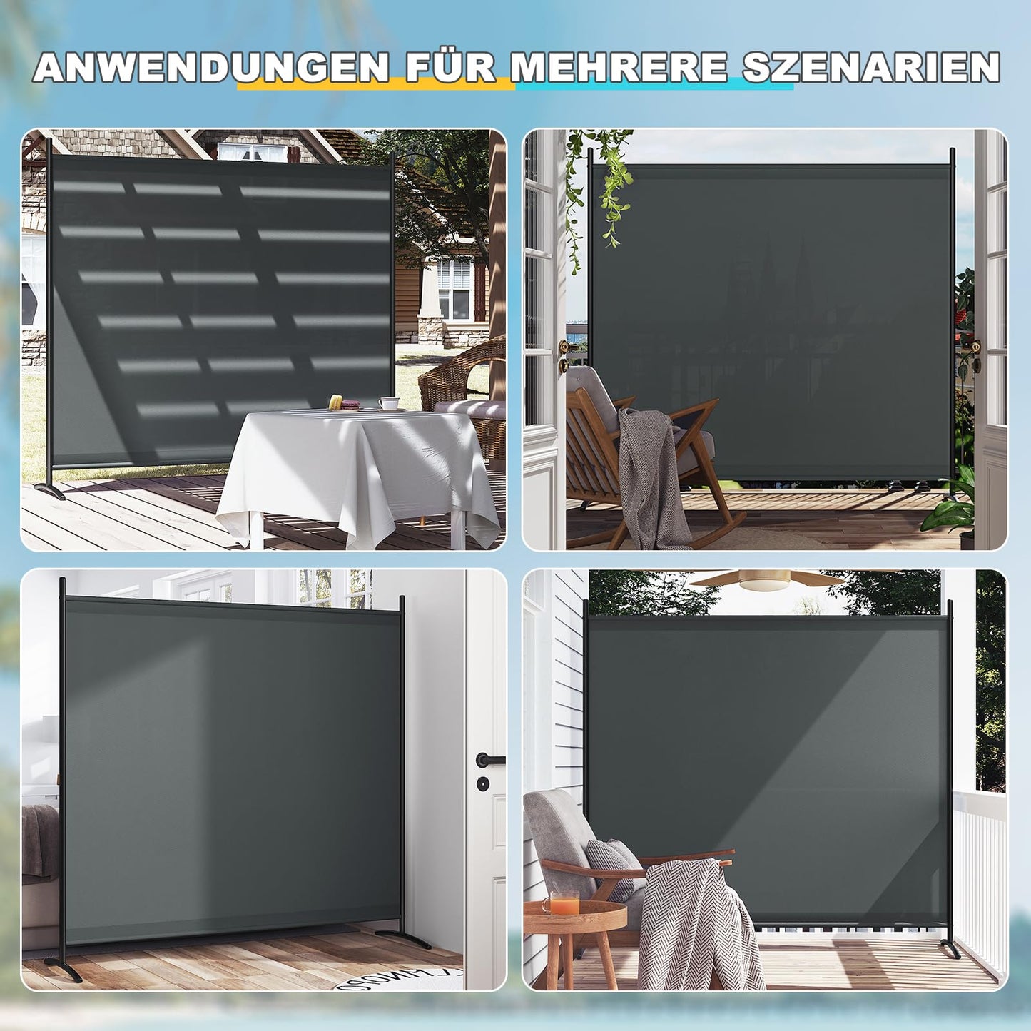 WOLTU kamerscherm 1 paneel - vrijstaand privacy scherm - 180 x 177 cm - polyester 160 g/m2 - donkergrijs