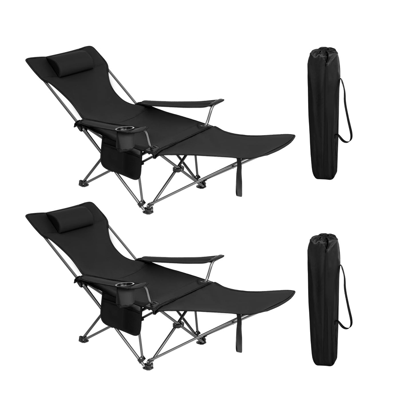 WOLTU 2-in-1 campingstoel set 2 stuks - inklapbare visstoel met voetensteun - bekerhouder - grijs zwart blauw