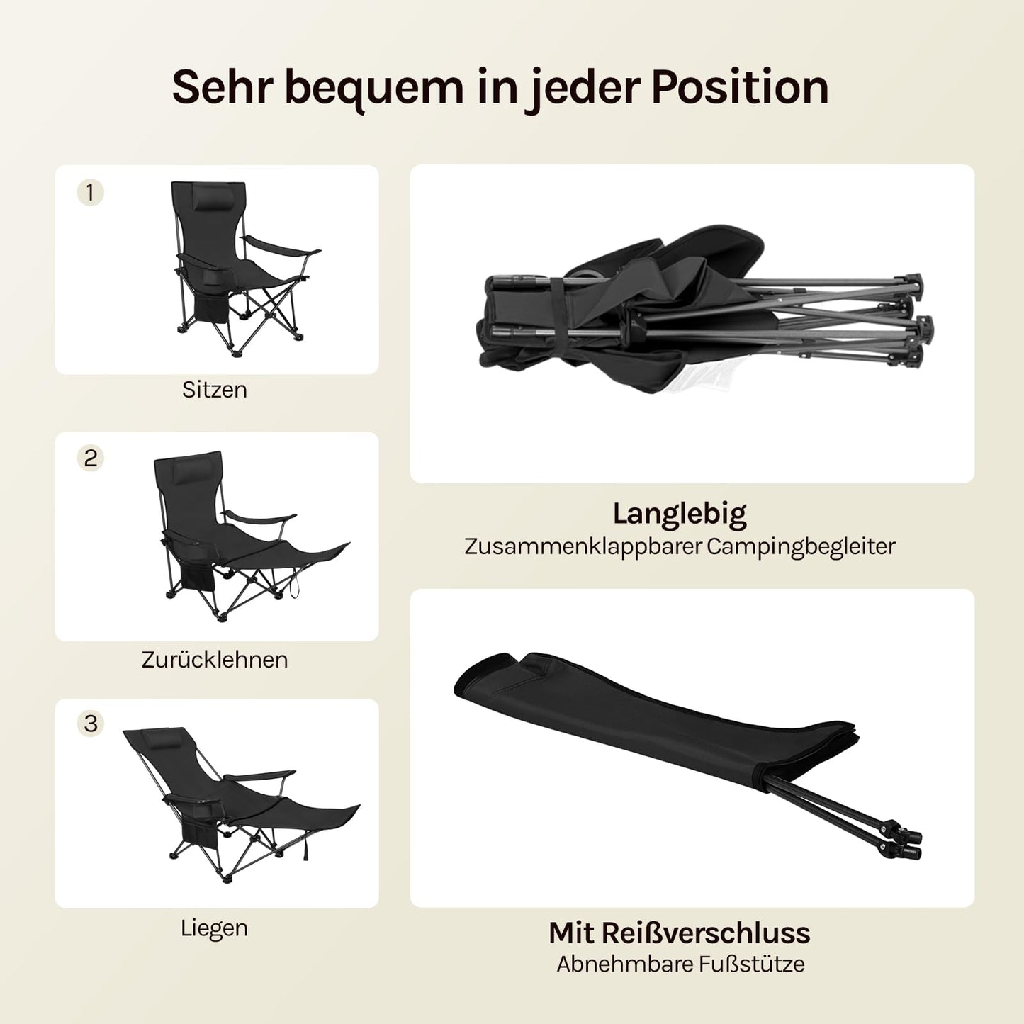 WOLTU 2-in-1 campingstoel set 2 stuks - inklapbare visstoel met voetensteun - bekerhouder - grijs zwart blauw
