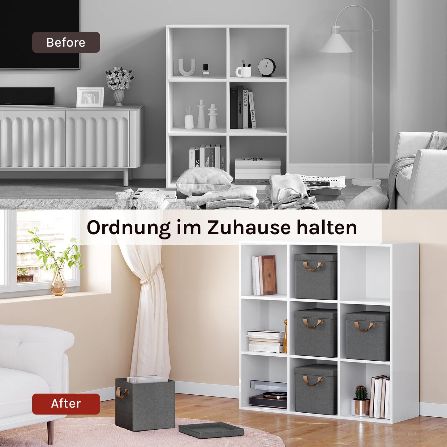 WOLTU opvouwbare opbergboxen set 5 stuks - stoffen opbergkubus met deksel en metalen frame - grijs 27x27x27 cm
