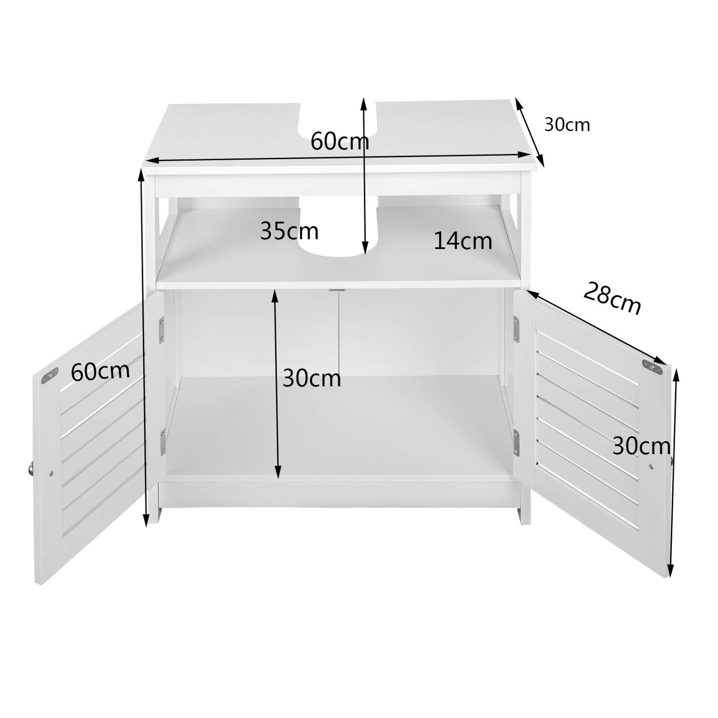 eSituro SBP0023 onder wastafel kast - 2 deuren - MDF wit - 60 x 60 x 30 cm - landelijke stijl