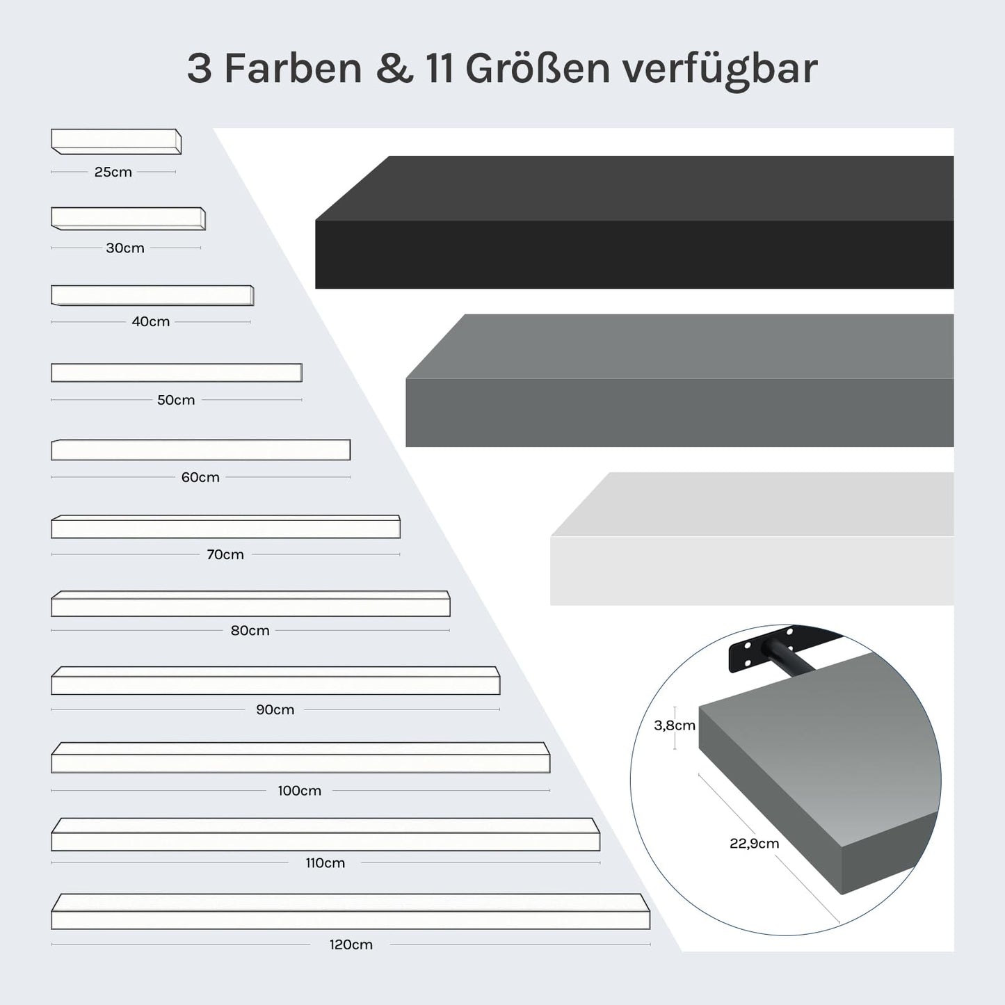 WOLTU zwevende wandplank - wandplank - hoogglans grijs - MDF - 25 x 22,9 x 3,8 cm