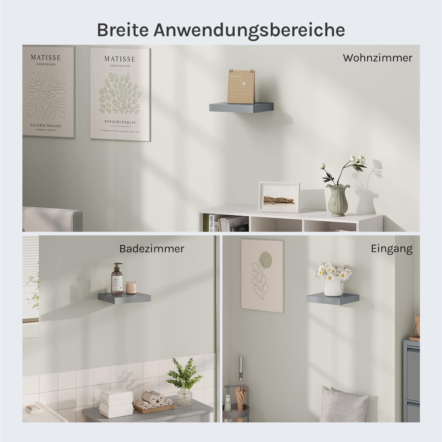 WOLTU zwevende wandplank - wandplank - hoogglans grijs - MDF - 25 x 22,9 x 3,8 cm