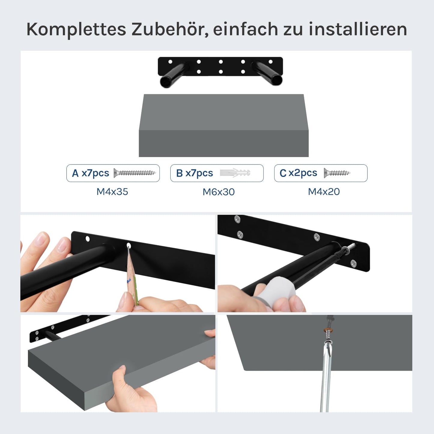 WOLTU zwevende wandplank - wandplank - hoogglans grijs - MDF - 25 x 22,9 x 3,8 cm