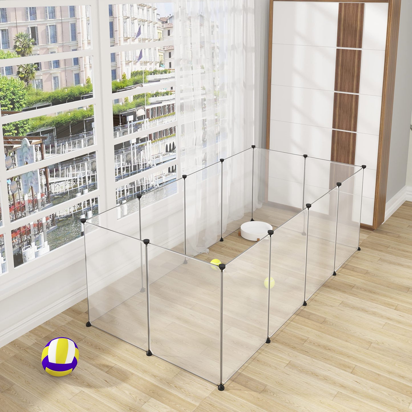 EUGAD Transparante huisdieren ren 200 x 100 x 70 cm - uitbreidbaar modulaire kunststof omheining voor konijn en cavia