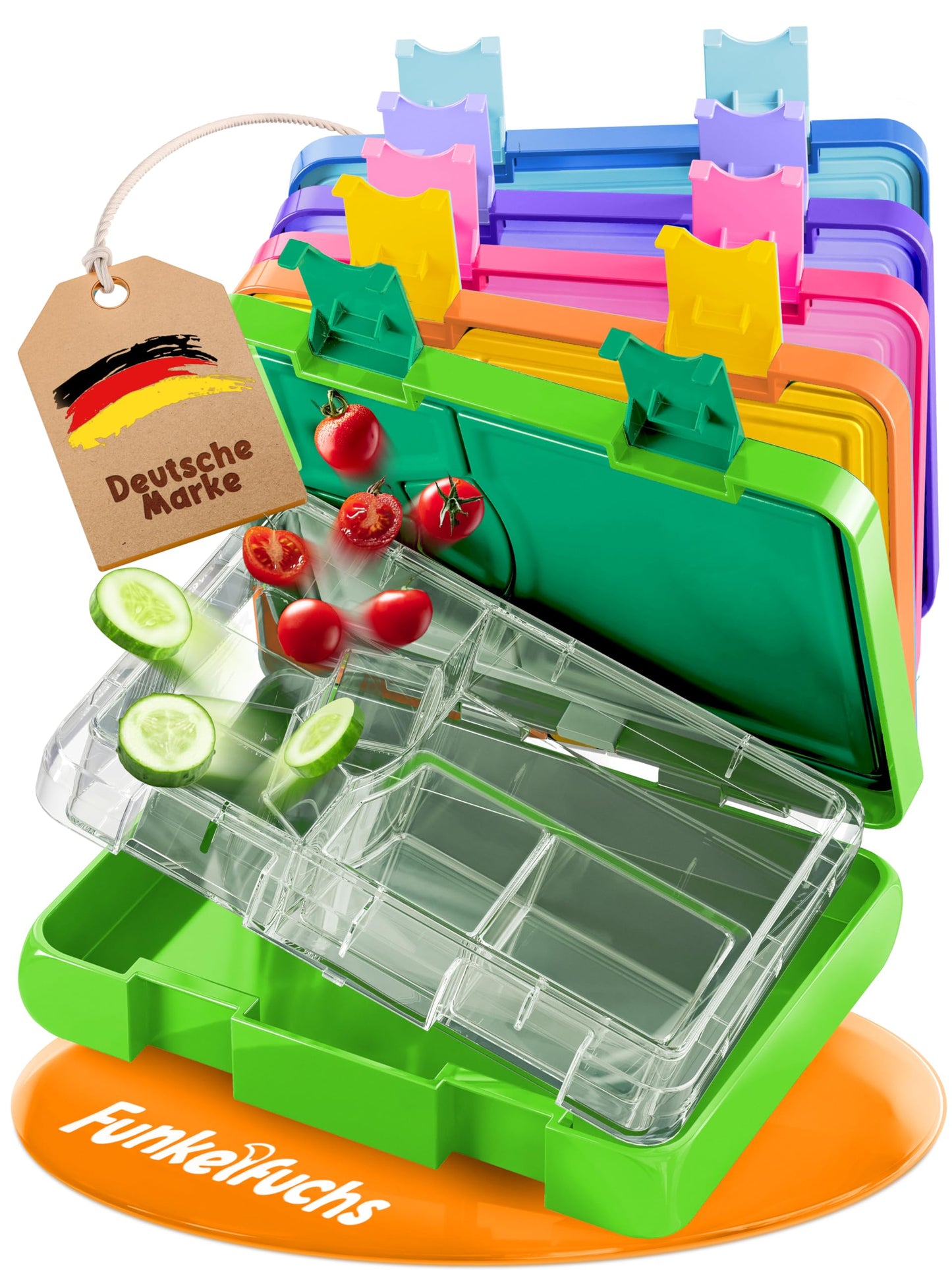 Funkelfuchs® - Lunchbox kinderen met vakverdeling - 800ml, groen - Lunchbox maanlicht, groot - Snackbox, snackbox, broodtrommel, maaltijdbox, bentobox kinderen - voor school, crèche en kinderdagverblijf