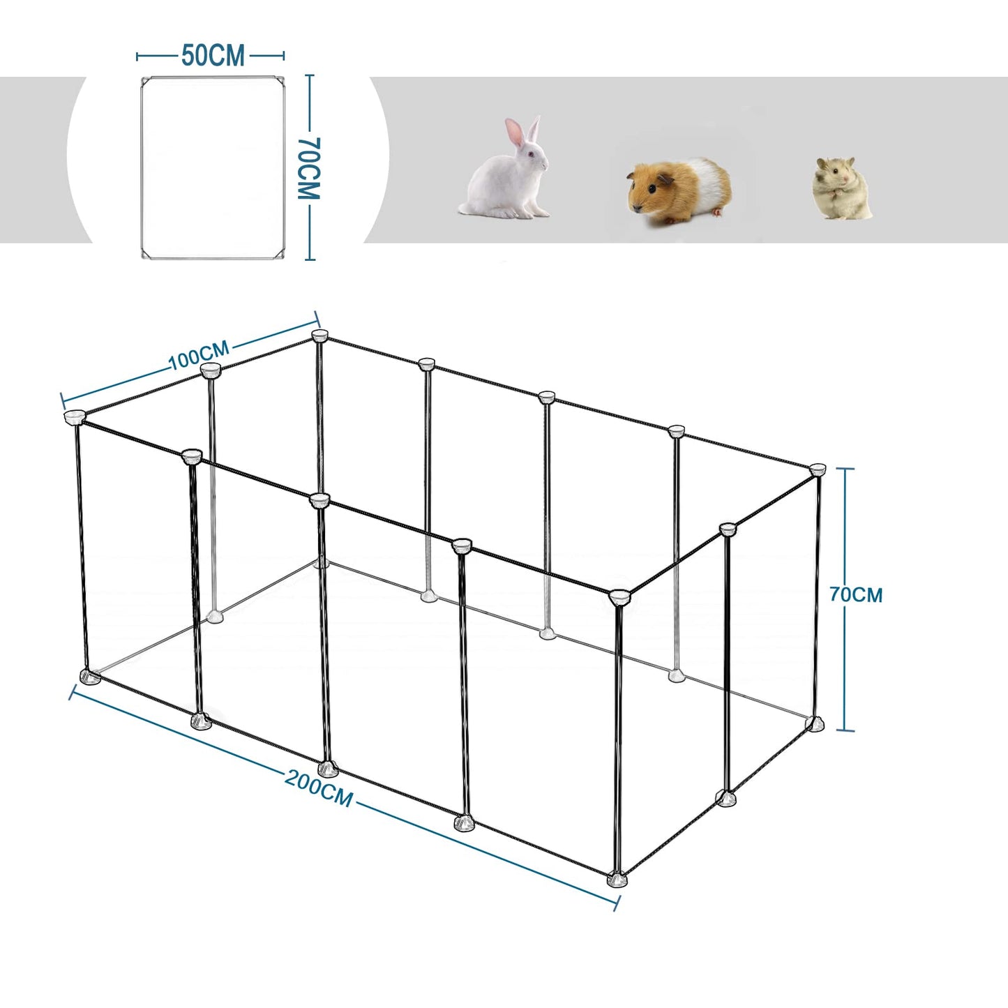 EUGAD Transparante huisdieren ren 200 x 100 x 70 cm - uitbreidbaar modulaire kunststof omheining voor konijn en cavia