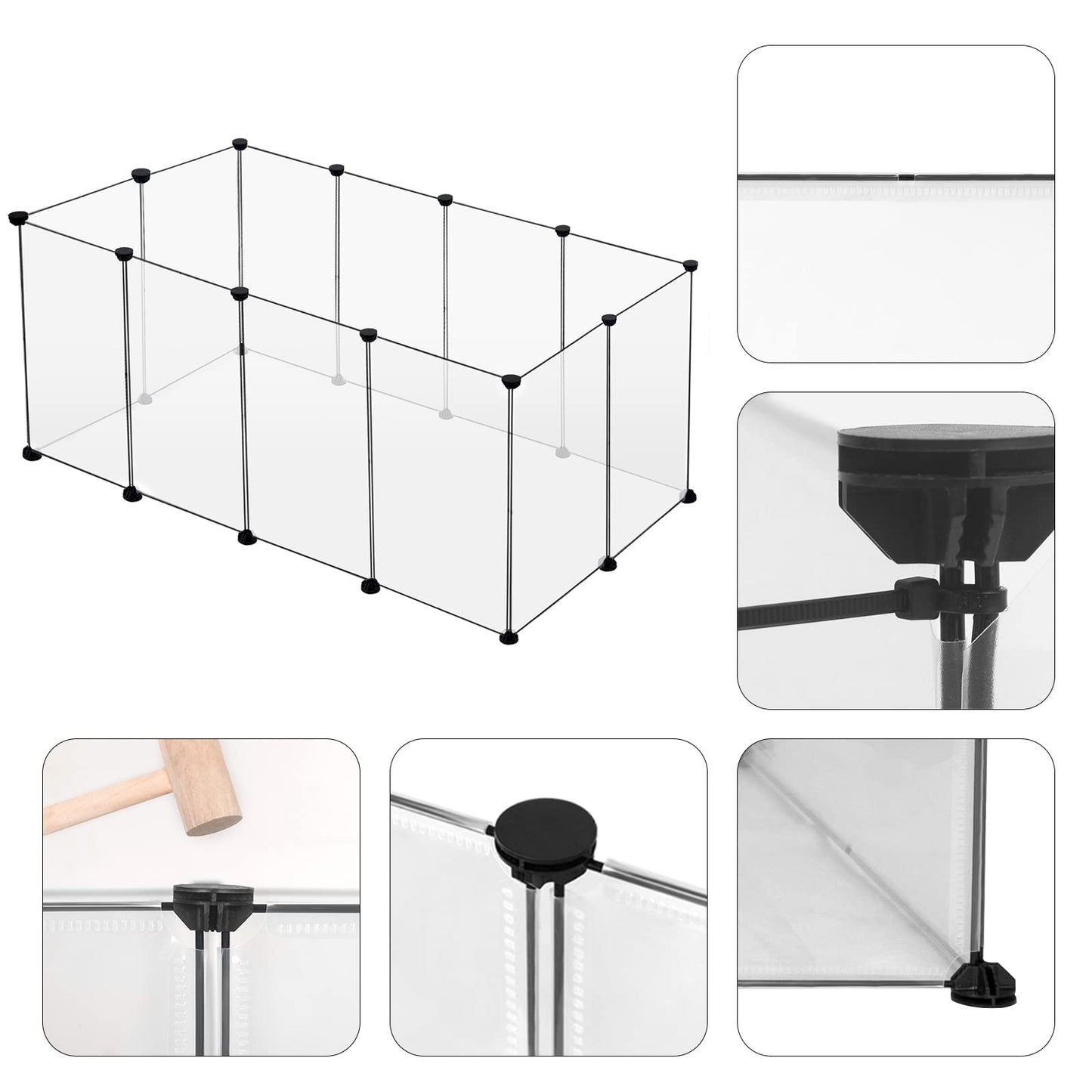 EUGAD Transparante huisdieren ren 200 x 100 x 70 cm - uitbreidbaar modulaire kunststof omheining voor konijn en cavia