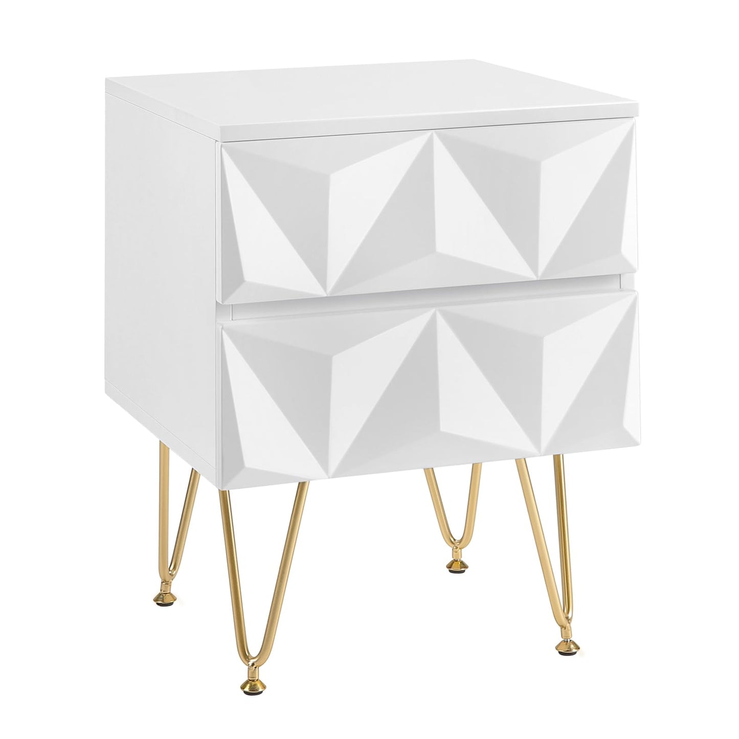 EUGAD nachtkastje met 2 lades - 3D front - wit en goud - MDF en metalen poten - 40 x 53 x 40 cm