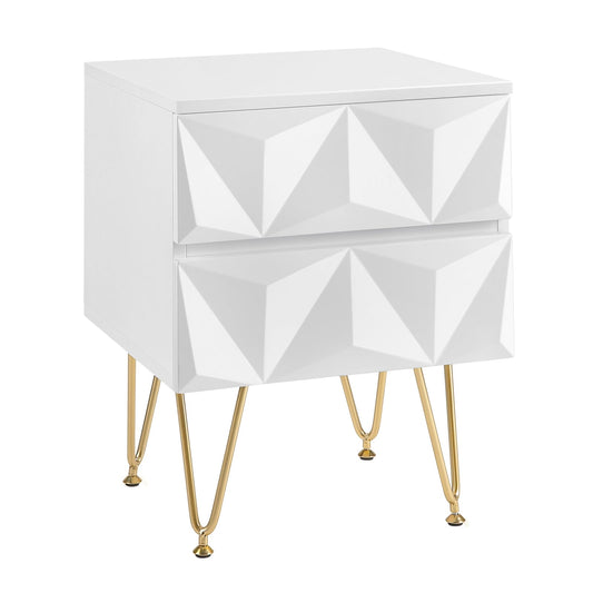 EUGAD nachtkastje met 2 lades - 3D front - wit en goud - MDF en metalen poten - 40 x 53 x 40 cm