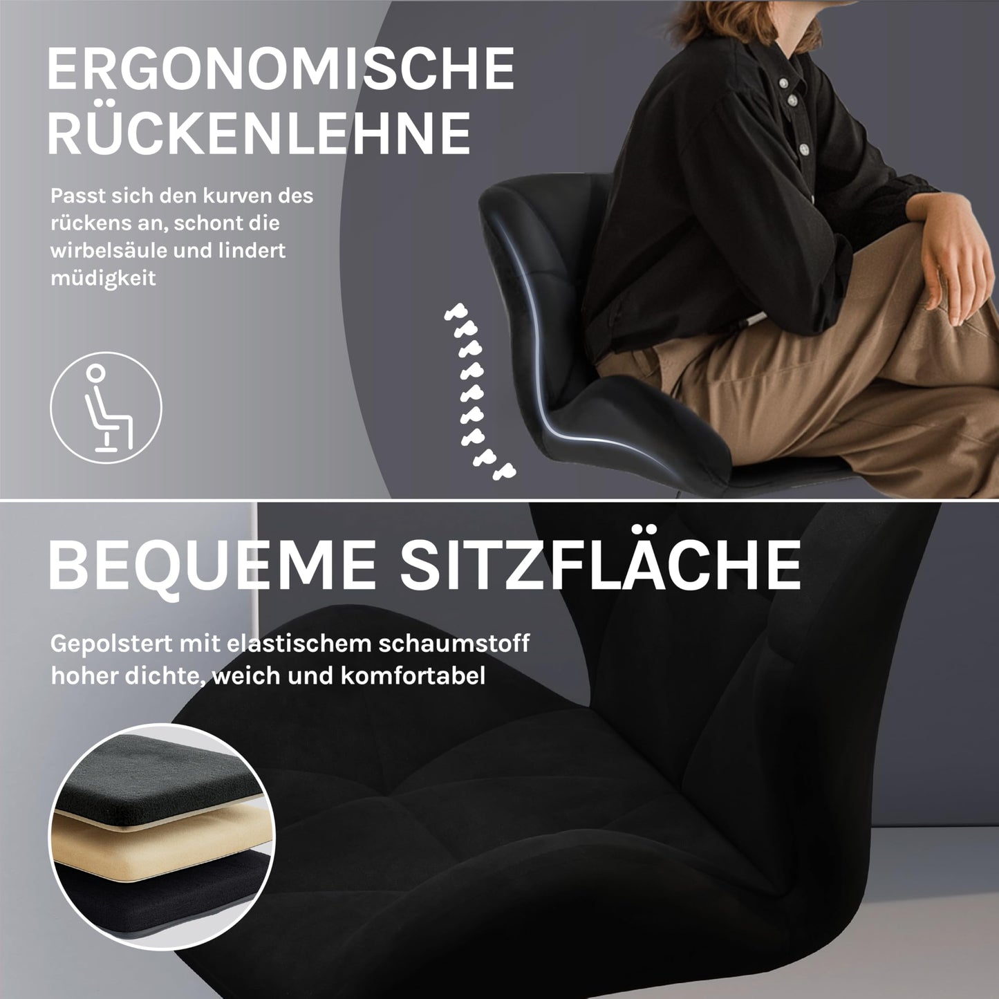 Woltu Barkruk - Rugleuning - Verstelbaar - Draaibaar - Fluweel - Metaal - Zwart