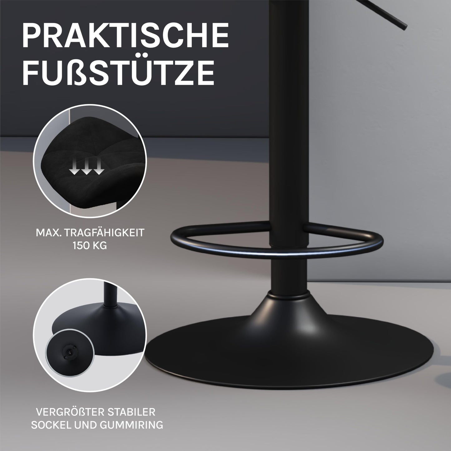 Woltu Barkruk - Rugleuning - Verstelbaar - Draaibaar - Fluweel - Metaal - Zwart