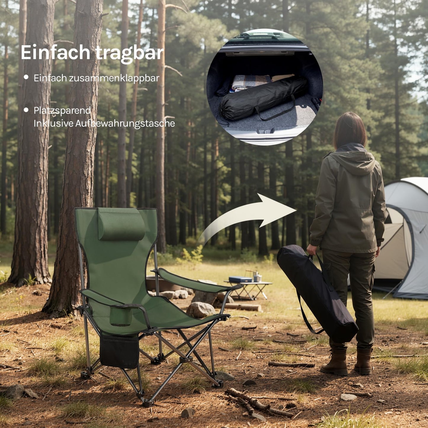 Woltu Campingstoel - Set Van 2 - Inklapbaar - Voetensteun - 600D Oxford - Blauw