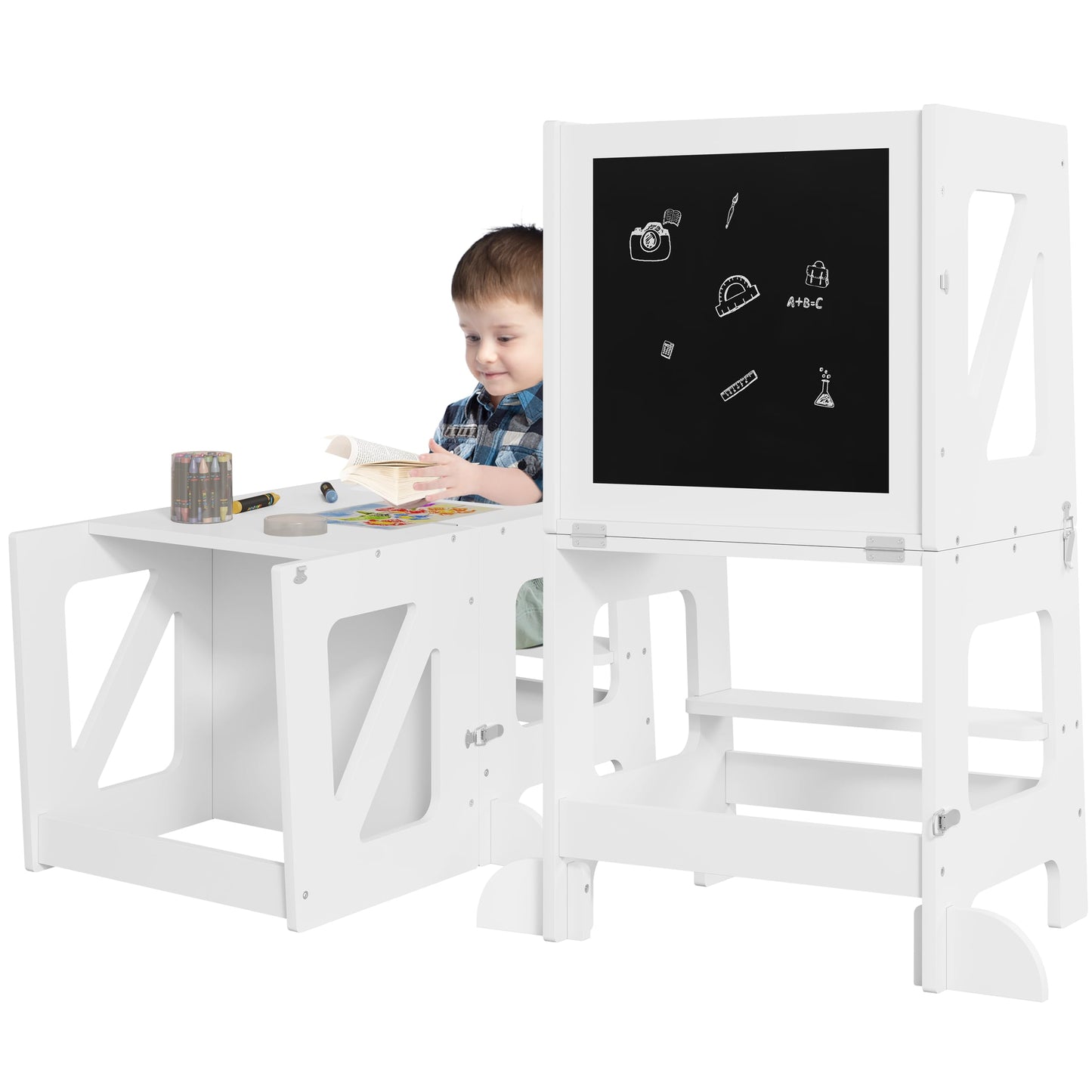 Woltu Learning Tower - 3-in-1 - Inklapbaar - 35x86x45cm - Wit
