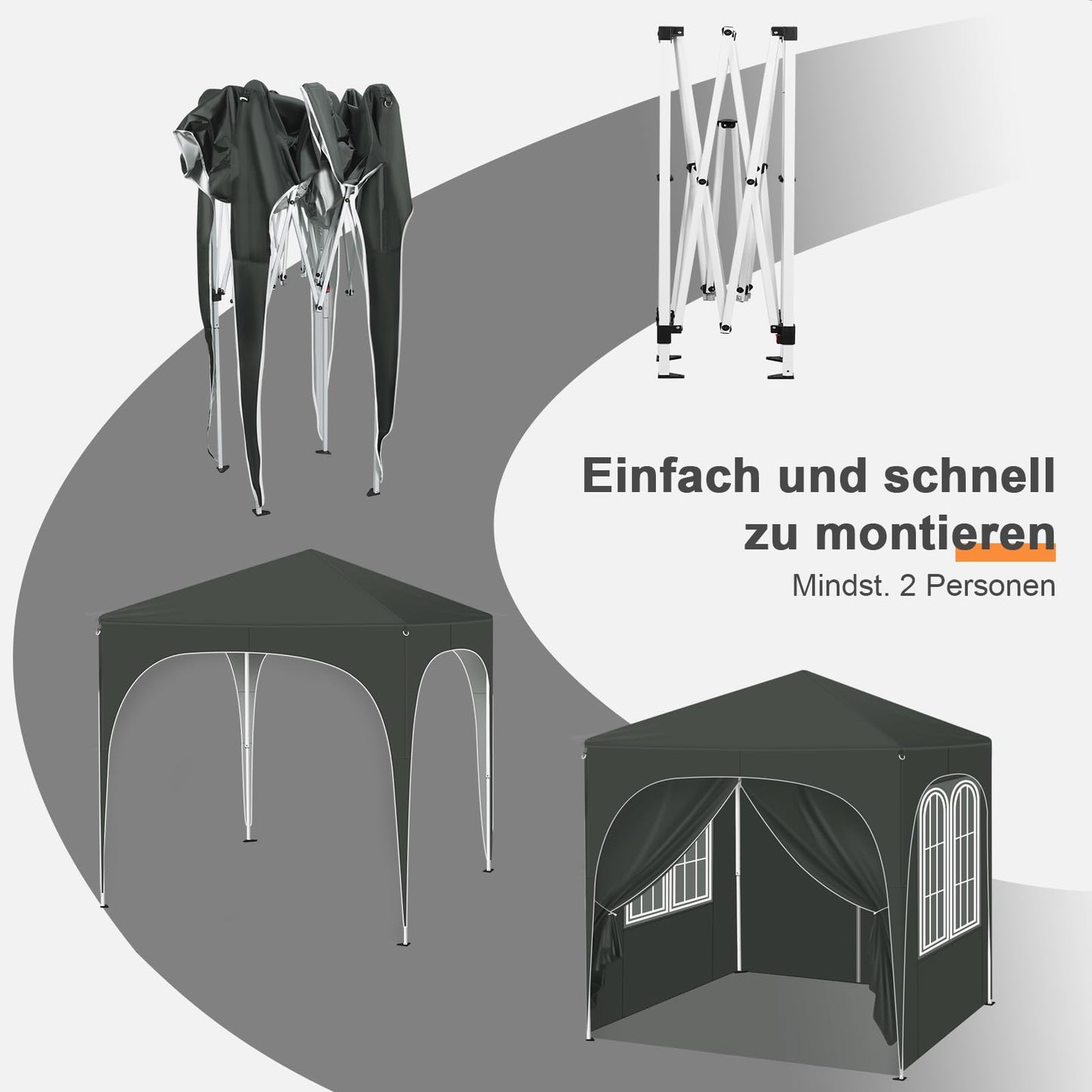 WOLTU vouwpaviljoen - 2 x 2 m - met 4 afneembare wanden - UPF 50+ zonbescherming - grijs