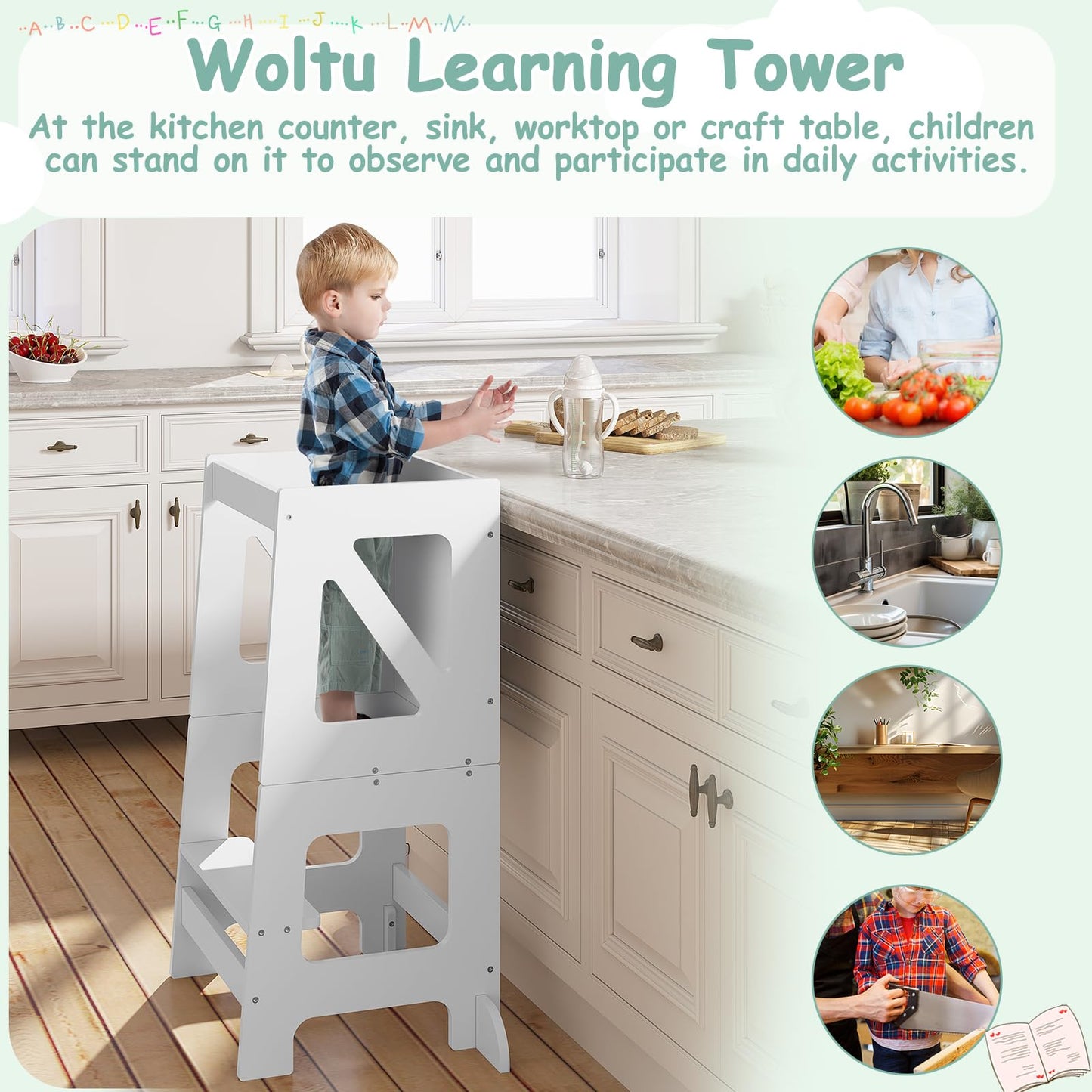 Woltu Learning Tower - 3-in-1 - Inklapbaar - 35x86x45cm - Wit