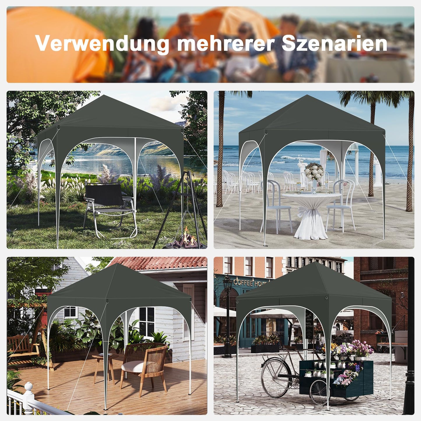 WOLTU vouwpaviljoen - 2 x 2 m - met 4 afneembare wanden - UPF 50+ zonbescherming - grijs