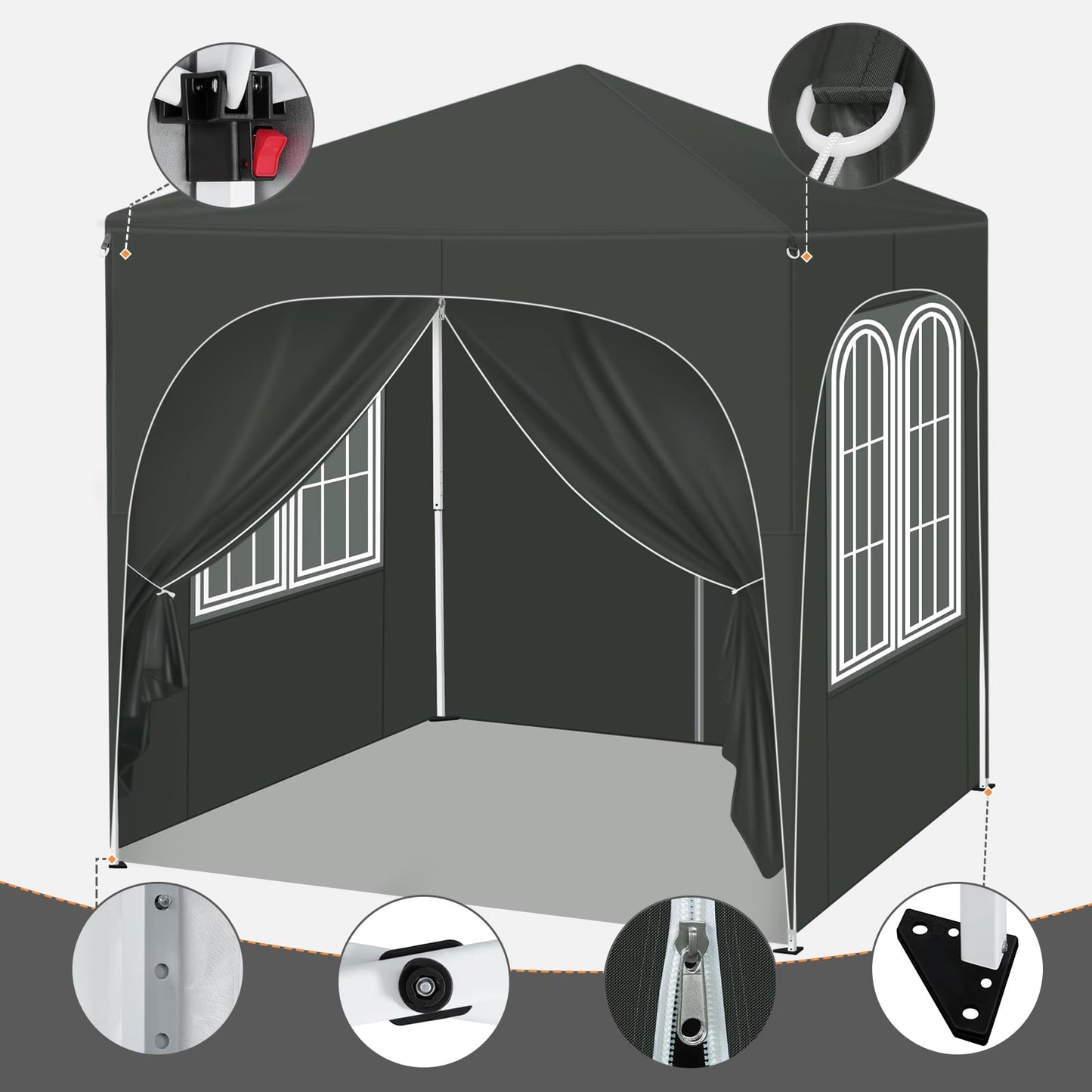 WOLTU vouwpaviljoen - 2 x 2 m - met 4 afneembare wanden - UPF 50+ zonbescherming - grijs