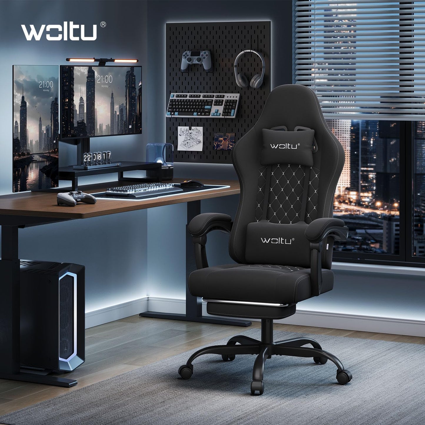 Woltu Gamingstoel - Ergonomisch - Massagefunctie - Voetensteun - 150 kg - Zwart/Wit