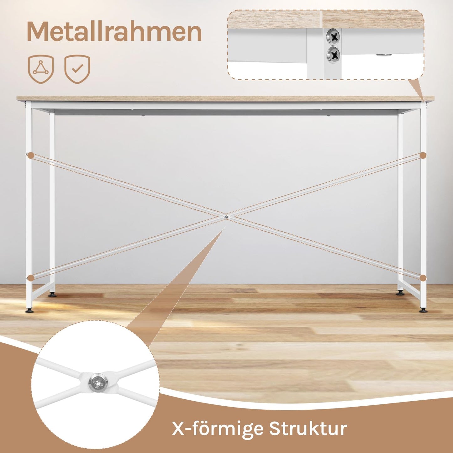 Woltu Computerbureau - 100x75x50 cm - E1 Hout - Metalen Frame - Licht Eiken