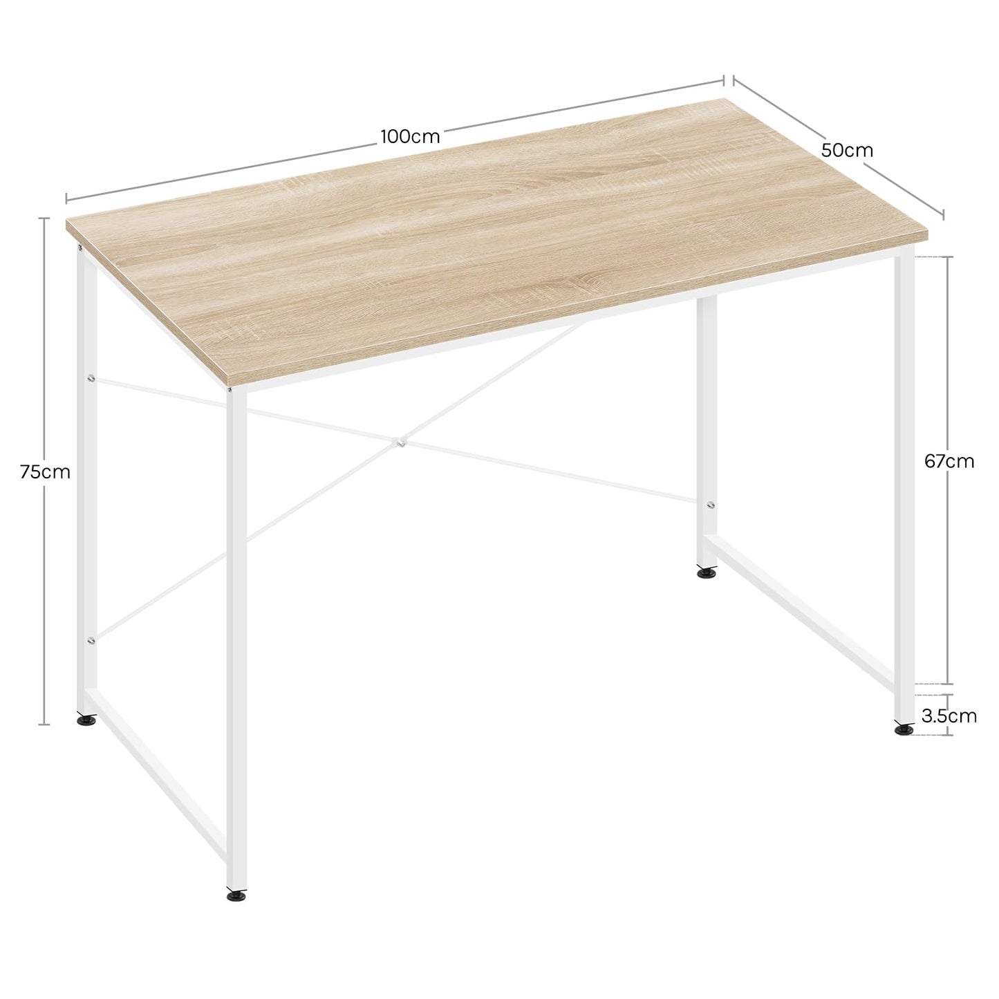 Woltu Computerbureau - 100x75x50 cm - E1 Hout - Metalen Frame - Licht Eiken