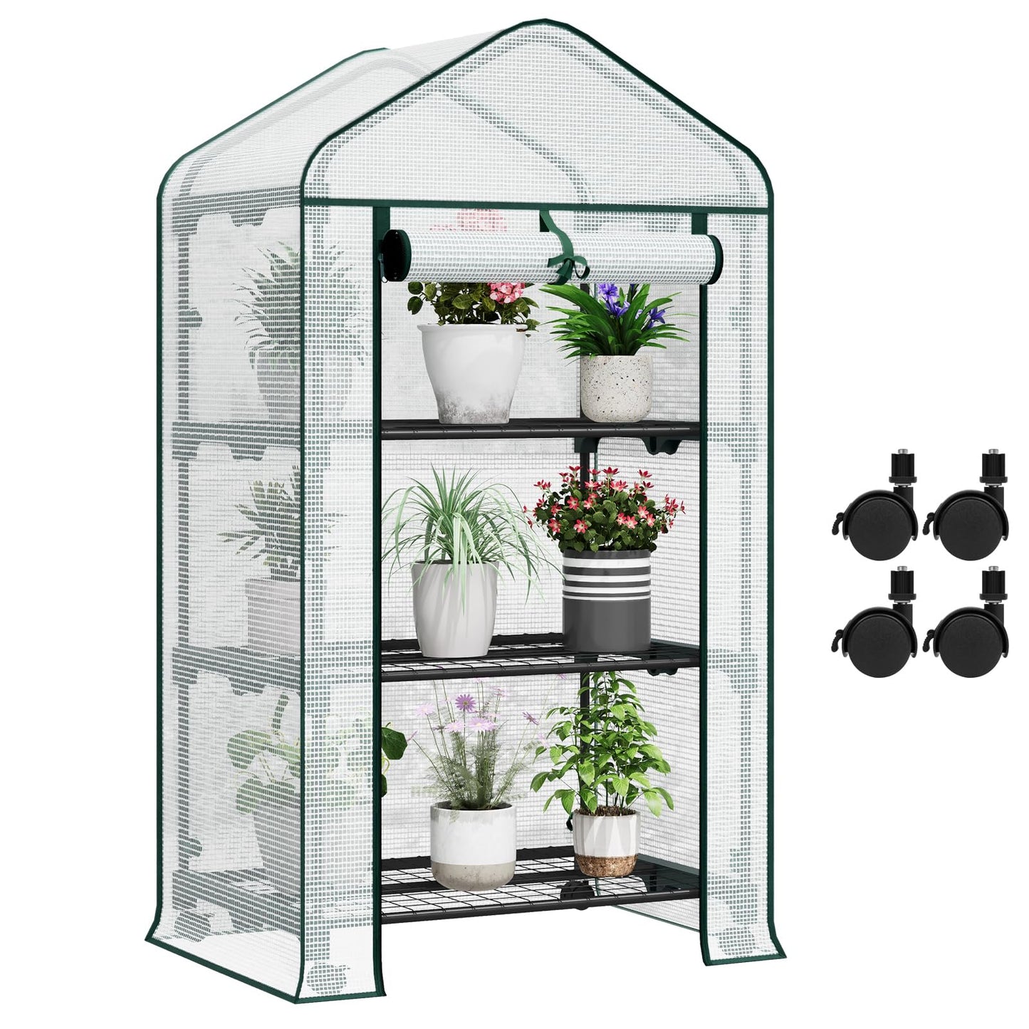 Woltu Foliekas - Op Wielen - 3 Schappen - 70x50x131 cm - Semi Transparant Wit