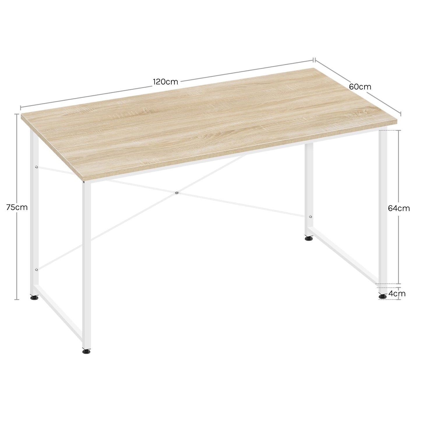 Woltu Computerbureau - 100x75x50 cm - E1 Hout - Metalen Frame - Licht Eiken