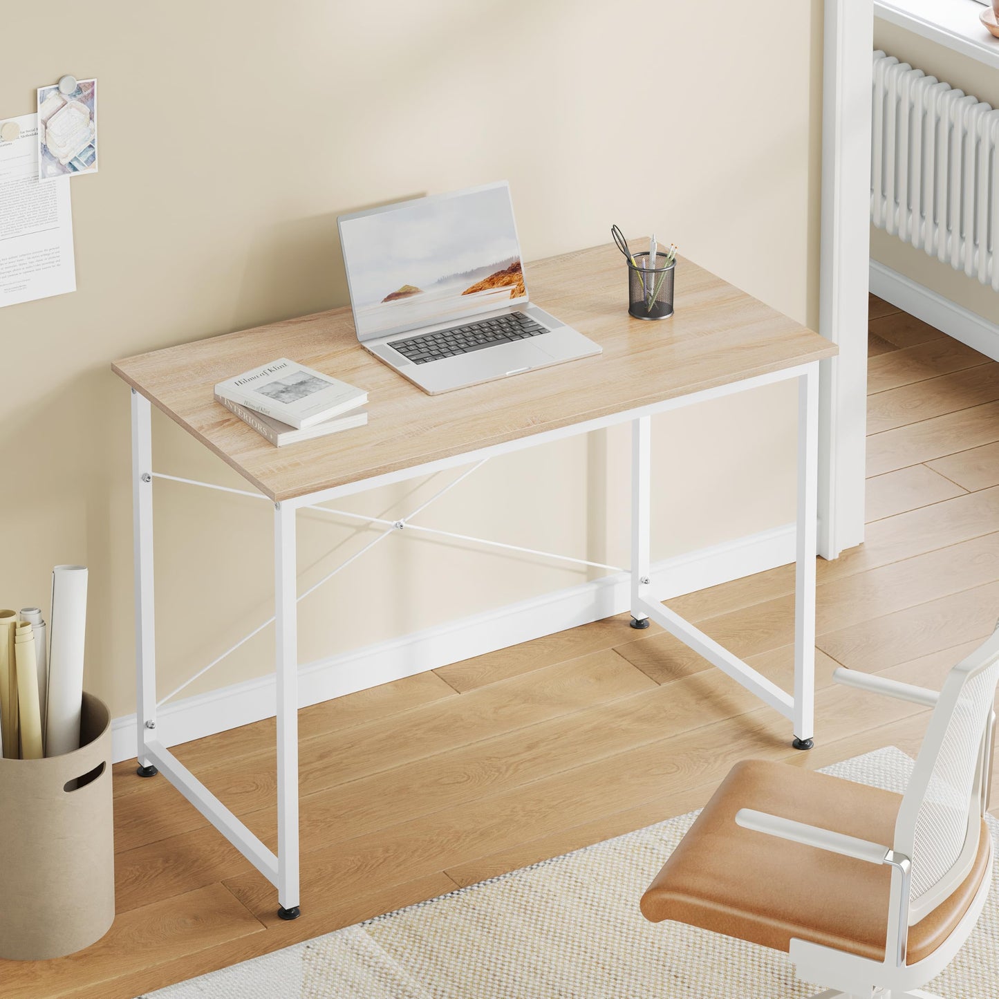 Woltu Computerbureau - 100x75x50 cm - E1 Hout - Metalen Frame - Licht Eiken