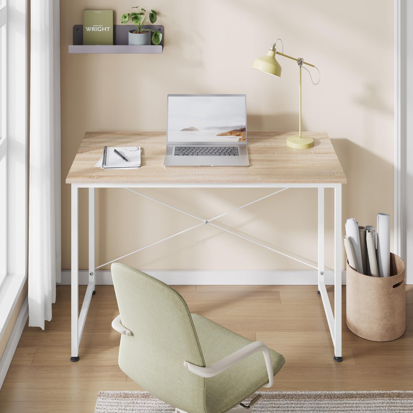 Woltu Computerbureau - 100x75x50 cm - E1 Hout - Metalen Frame - Licht Eiken