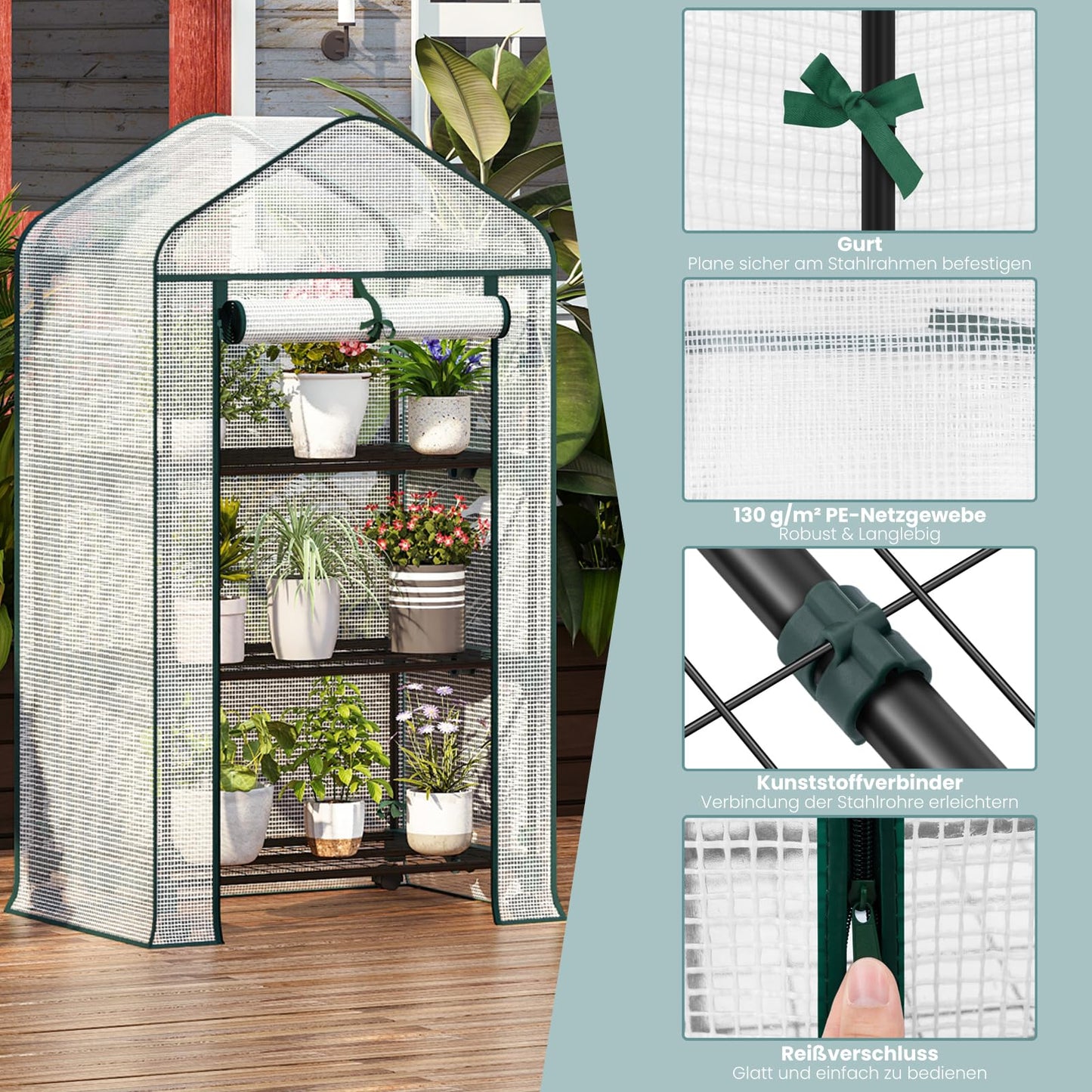 Woltu Foliekas - Op Wielen - 3 Schappen - 70x50x131 cm - Semi Transparant Wit
